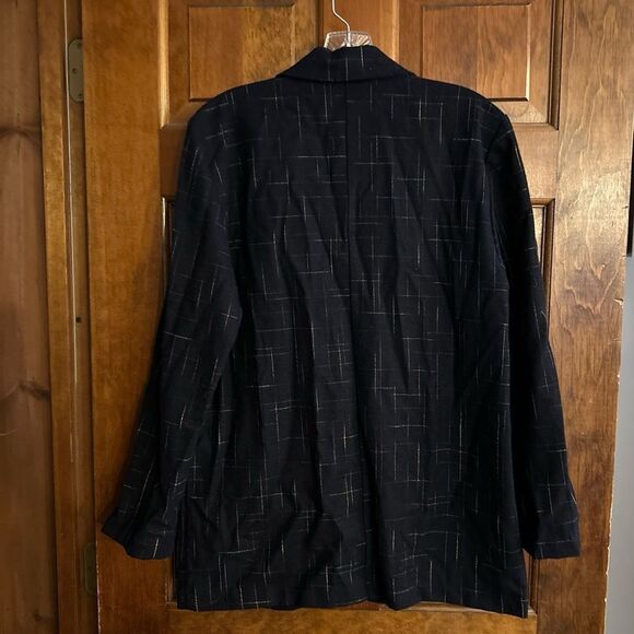 Kathy Davis Medium Navy Blue Yellow Green One Button Wool Blend Blazer - Picture 4 of 4